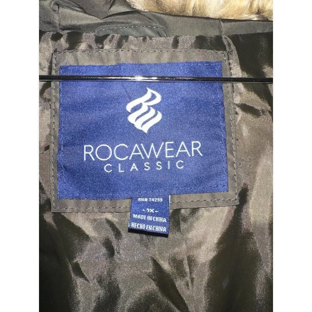 Rocawear Women's Plus Double-Zip Belted Hooded Puffer‎ Jacket Size 1X